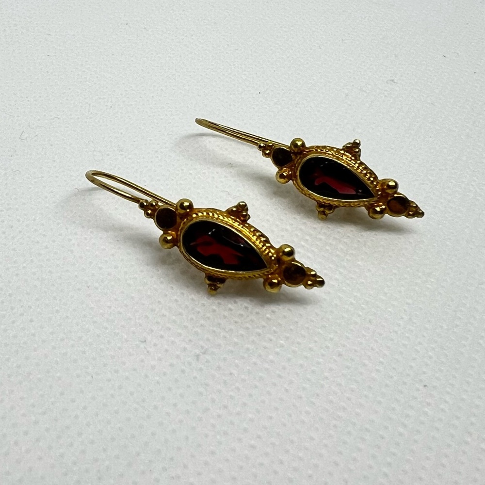 Vintage Gold Plated with Tear Drop Garnet Earrings